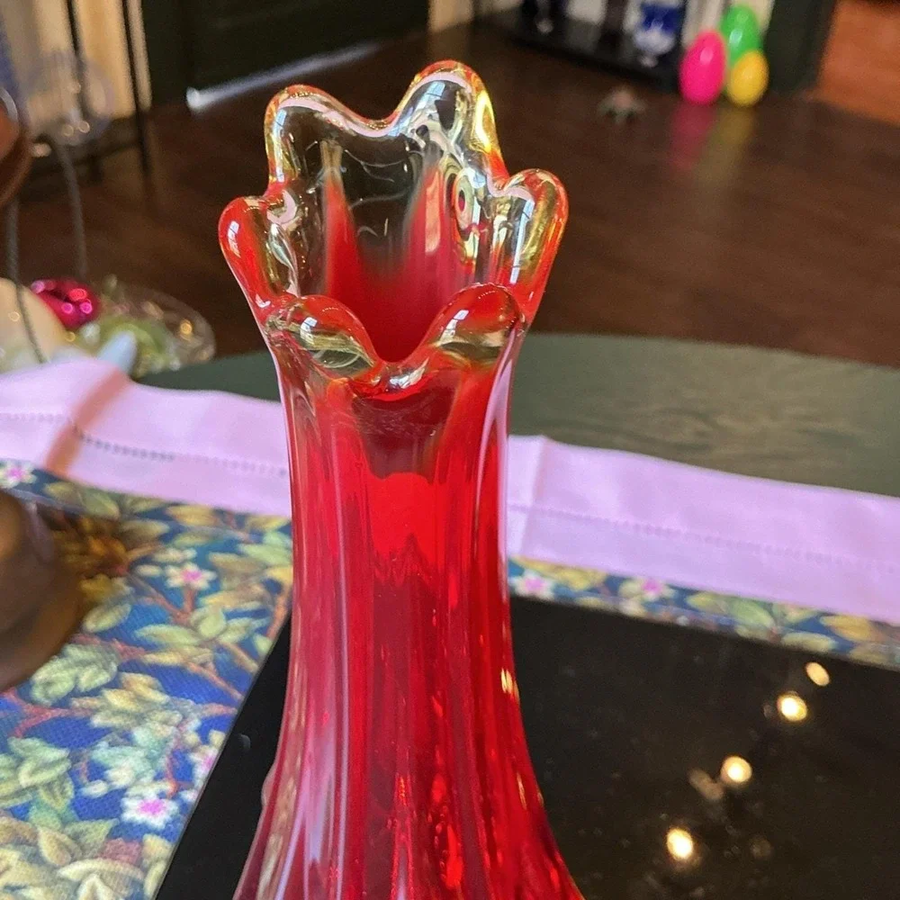 MCM‎ Amberina Kanawha Swung Vtg Ombré Art Glass Bud Vase Diamond Cut 9